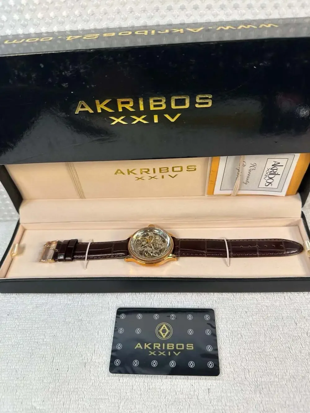 Akribos XXIV AK455RG Rose Gold Skeleton Automatic Leather Men's Watch